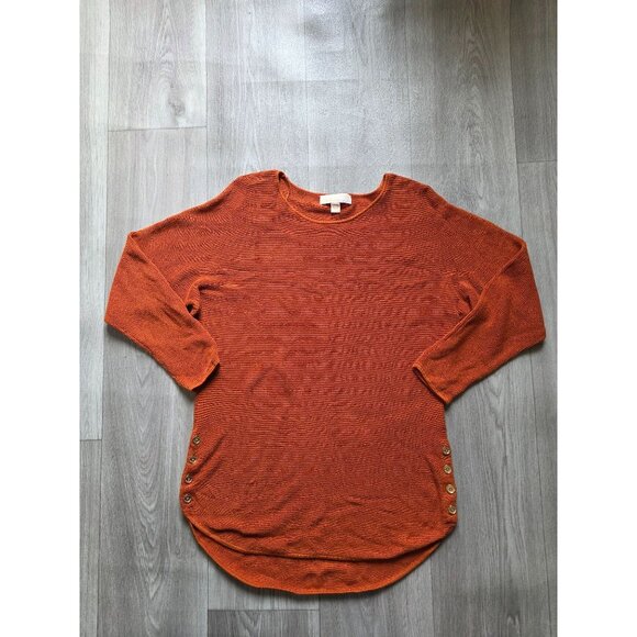 Michael Kors Womens Orange Tunic Sweater With Side Buttons Size M - Picture 5 of 10
